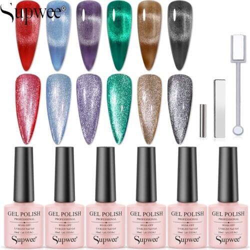 Supwee Reflective Glitter Gel Nail Polish 10ml Sparkling Nail Gel Holographics Effect Soak Off UV Gel Varnish Nails Art Manicure