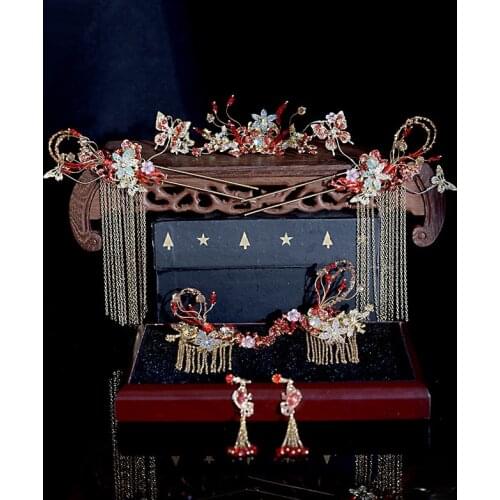 Bridal Headdress Luxurious Tassel Ancient Costume Set Chinese Phoenix Crown Wedding Xiuhe Headdress New