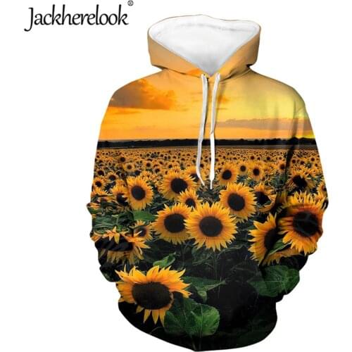 Jackherelook Oversized Sweatshirt for Womens Pullover Hoodies Yellow Floral Sunflower Print Harajuku Hooded Loose Autumn Tops
