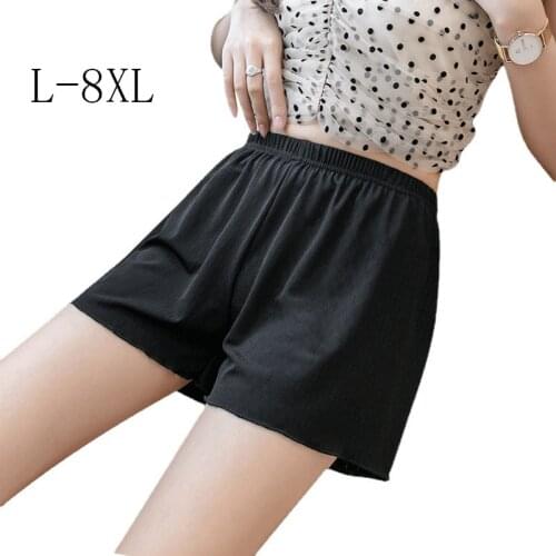 Women Summer Safety Pants Thread Ribbed Striped Seamless Stretchy Underpants Solid Color Ruffled Agaric Hem Boxer Shorts L-8XL