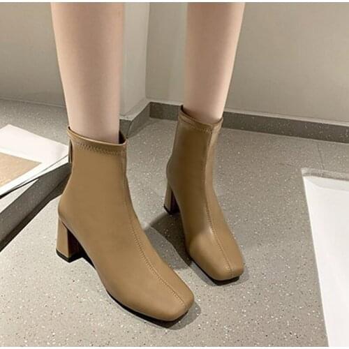 MCCKLE Women Boots Pu Leather High Heels Womens Pumps Ladies Zip Short Booties Autumn Fashion Shoes 2021 Female Ankle Boots New
