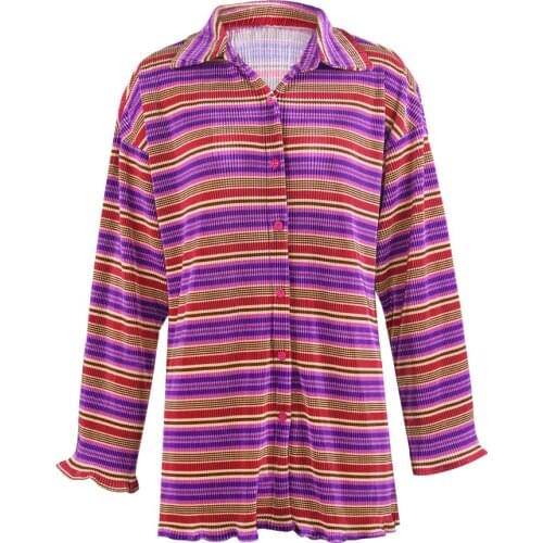 Fashion Purple Striple Print Shirt Dress Women Oversized Long Sleeve Spring Summer Y2K Casual Shirt Dresses