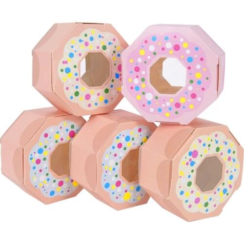 10pcs Donut Candy Box Biscuit Package Boxes Birthday Party Kids Favors Gift Wrapping Box Baby Shower Supply Caja Caramelos Boda