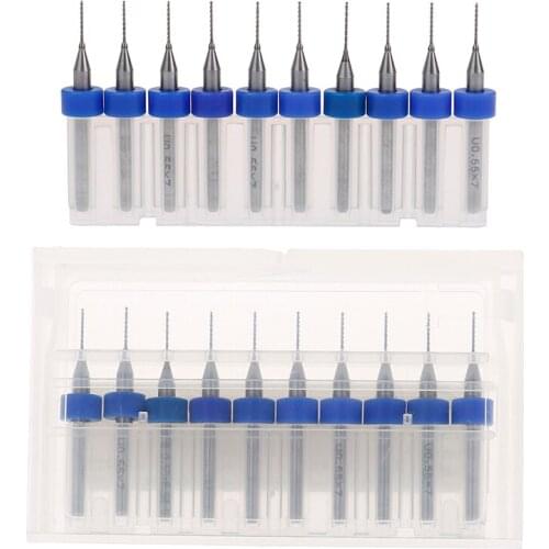 10Pcs PCB Drill Bits Print Circuit Board Carbide CNC Mini Micro Drill Bits+Plastic Box