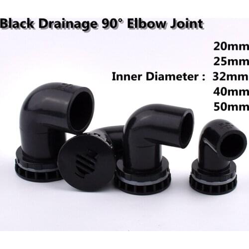 2-8pcs 20 25 32 40 50 mm Black 90 Degree Fish Tank Outlet Aquarium Water Inlet Water Tank Elbow PVC Pipe Joint Drainage