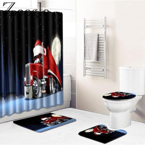 4pcs Christmas Home Decor Bath Mat Shower Curtain Bathroom Mat Bath Floor Carpet Rug Anti-slip Shower Room Bathroom Carpet