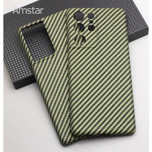 Amstar Green Pure Carbon Fiber Phone Case for Samsung Galaxy S21 Ultra High-end Ultra-thin Business Aramid Fiber Case Hard Cover