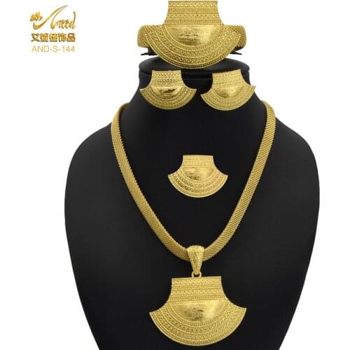 ANIID Dubai Gold Necklace Set Pendant African Nigerian 24K Jewelry Set Earrings And Bracelets Bridal Indian Fashion Quality New