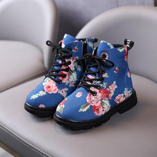 Childrens printed Martin boots boys short boots girls flower fashion single boots baby new autumn spring shoes