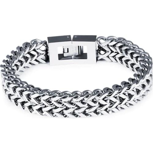 Granny Chic Double Rope Chain Mens Stainless Steel Bracelet Silver Color Punk Style Biker Jewelry 21cm