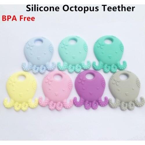 Chenkai 5PCS BPA Free Silicone Octopus Teether Baby Pacifier Dummy Teething Chewable Pendant Nursing Necklace Jewelry Toy