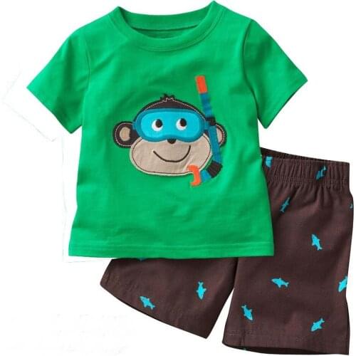 Diving Monkey Baby Boys Girl Pajamas Clothes Sets 100% Cotton Cartoon Kids Home Wear 2 3 4 5 6 7 Year Children Tee Shirts Shorts