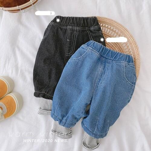 1 2 3 4 5 6 Y Toddler Girls Velvet Jeans Autumn Winter New Kids Casual Loose Thicken Denim Pants Baby Girls Warm Fake Two Jeans