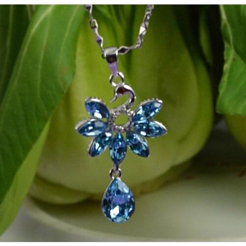 Guarantee Plain 925 Sterling Silver, peacock Austria crystal Pendant , 2.2 g, PE36472-blue