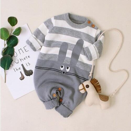 3~24months cotton knitted blue grey bunny baby Sweater summer boy jumpsuit knitting inner clothes rompers long sleeve sweater