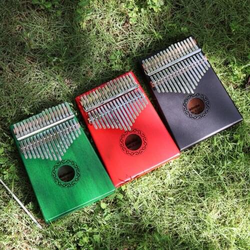 17 Key Red Kalimba Single Board Mahogany Thumb Piano Mbira Mini Keyboard Instrument with Complete Accessories Thumb Piano