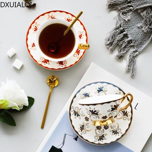 Creative couple ceramic coffee cup and saucer set flower tea cup Phnom Penh tea cup home afternoon tea with spoon 200ML DXUIALOI