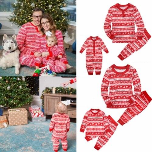 Hot sale Christmas red parent-child suit spring and autumn printed home wear pajamas two-piece suit