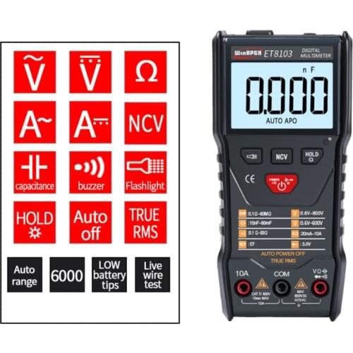 Mini ET8103 5999 Full Intelligent Digital Multimeter NCV True RMS Voltage Resistance Diode Portable Multimeter Measure Tool 10A