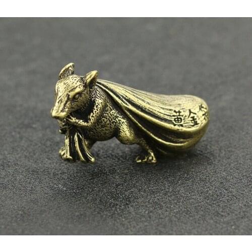 Mini Copper Mouse Rat Gold Money Bag Figurines Chinese Feng Shui Animals Home Decor Brass Decorations Crafts Ornaments