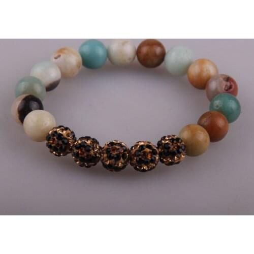 Fashion Women Dress Armband 10mm Amazonite Natural Stone Leopard crystal pave Bracelet