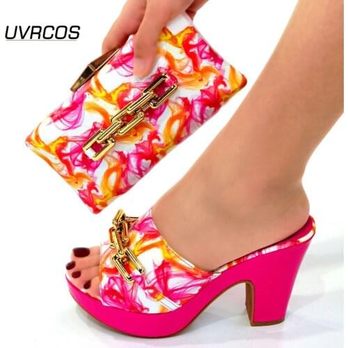 New Fashion Italian design Ladies Shoes and Bags To Fuchsia Color Nigerian Women Party Pumps Ladies Shoe and Bag Set for Party