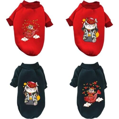 Autumn Winter Warm Pet Dog Clothes Casual Pet Dog Sweater Jacket Black Red Cartoon Dog Hoodie for Chihuahua Clothing