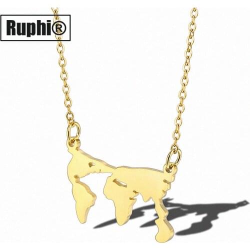 Stainless steel world map Choker pendants necklace fashion hiphop jewelry for Ladies