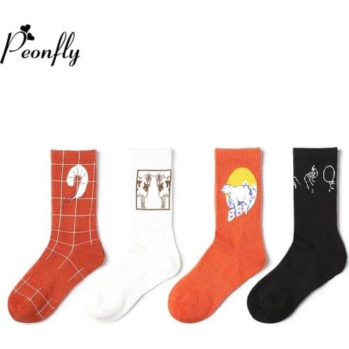 Peonfly Happy Harajuku New Men Cartoon Seafood Polar Bear Socks Contrast Color Personality Cotton Colorful