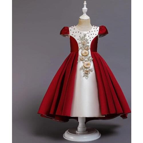 New Year Princess Dress of Girls Kids Vintage Flower Embroidery Dress For Girls Children Dresses For Wedding Party Formal Ball