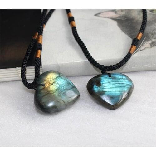 1PC Natural Heart Pattern Pendant Labradorite Necklace Gem Moonstone Crafts Stone Hanging Ornament For Women Gifts #W0