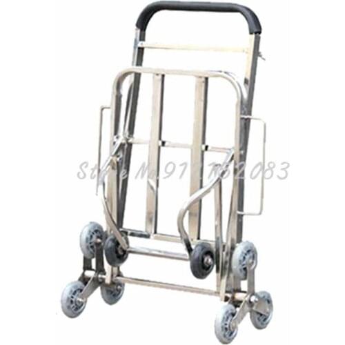Stainless Steel Pull Cart Household Folding Portable Four-wheel Trolley Climbing Stairs Small Trailer Trolley Luggage Cart Troll