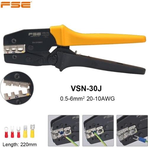 VSN-30J Crimping Pliers 0.5-6mm2 20-10AWG Insulated Terminals Ratchet Clamp Plier Replaceable Jaw Electrican Crimping Hand Tools