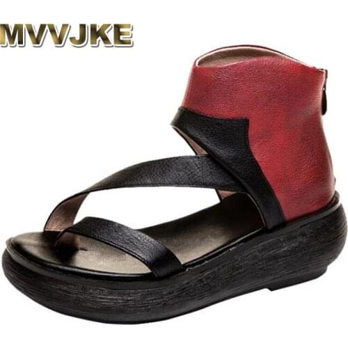 MVVJKE Summer Women Strap Sandals Womens Flats Open Toe zipper Casual Shoes Rome Wedges Thong Sandals Sexy Ladies Shoes