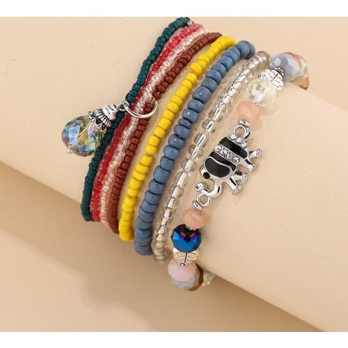 Women Bohemian Jewelry Multilayer Colorful Beads Bracelet & Bangle Elephant Ethnic Wrap Boho Bracelets Set Pulseras Mujer Gift