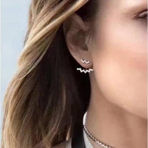 SLJELY Real 925 Sterling Silver Zigzag Wave Earrings Micro Cubic Zirconia Up and Down Earrings for Women Fashion Party Jewelry