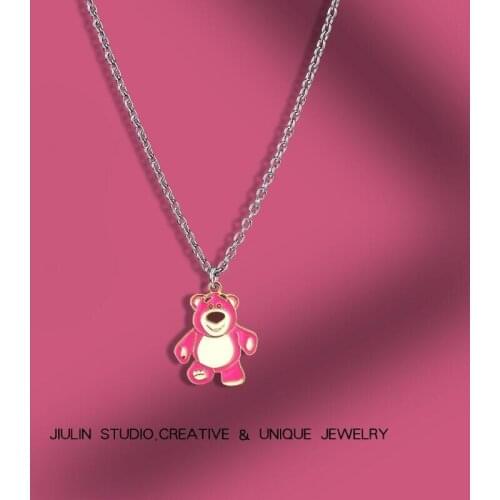 Women Necklace Jewelry 2021 New Trendy Girl Teenager Creative Personality Chain Vintage Elegant Necklace Pink Bear Female Kawaii