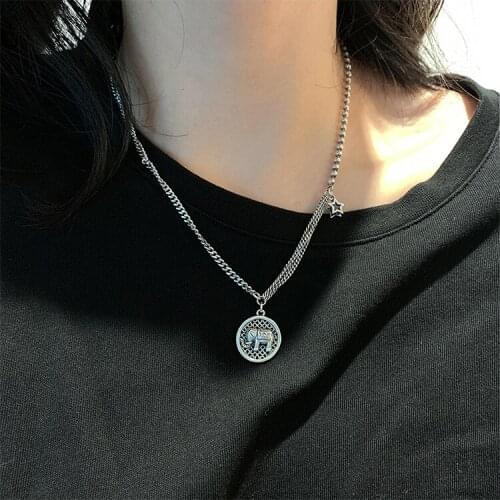 S925 Sterling Thai Vintage Smiley Face Elephant pendant necklace Necklace Female Hip Hop Clavicle Chain necklace women