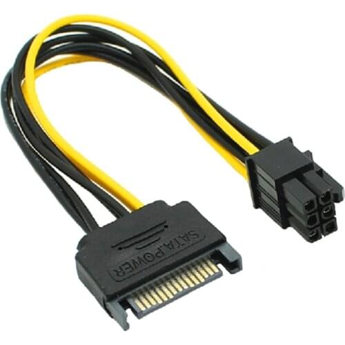 15-Pin SATA Male to 6 Pin Female PCI-Express Female Video Card Power Adapter Cable(20CM/8inch)