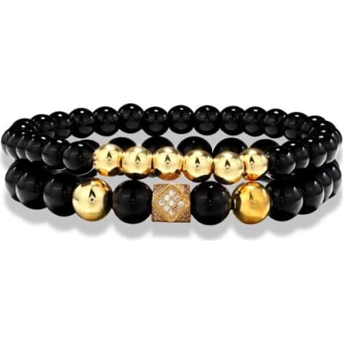 2pcs/lot 8mm ball gold silver copper cz zircon cubic zirconia beads Yoga Bracelet elastic Stone Bangles cgd34