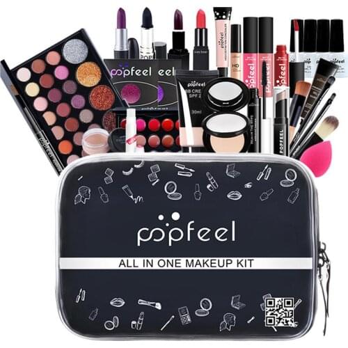 30pcs Makeup Set Matte Lipstick Professional Long Lasting Eyeshadow Palette Eyebrow Pencil Eyeliner With Travel Cosmetic Bag