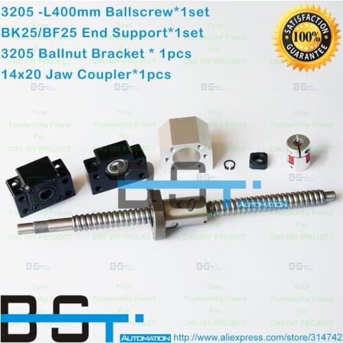 3205 Ballscrew RM3205 -L 400mm Ball Screw + SFU3205 Ballnut + BK25 BF25 End Support + 3205 Ballnut Housing +14x20mm Jaw coupler