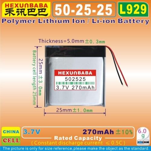 5pcs [L929] 3.7V 270mAh [502525] Polymer lithium ion / Li-ion battery for mp3;smart watch;bluetooth;mp4;POWER BANK;speaker