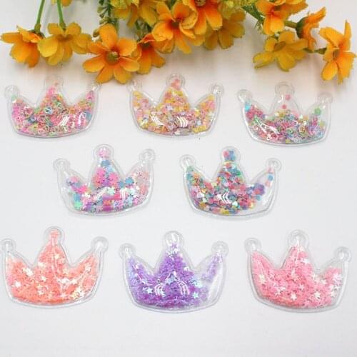 5pcs/lot Transparent Bling bling Sequins Flowing Crown Appliques for Children clip and DIY Crafts Supplies
