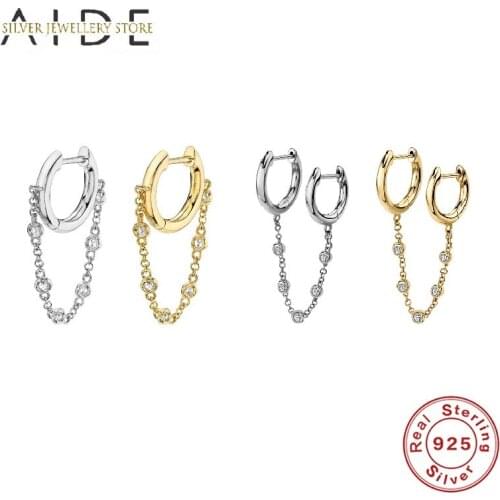 AIDE 1 Pc 925 Sterling Silver Hoop Earrings For Women Fashion Zircon Chain Pendientes Piercing Huggie Earings Fine Jewelry Gift