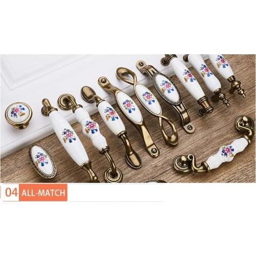 Antique Bronze Ceramic Cabinet Handles Zinc Alloy Drawer Knobs Wardrobe Door Handles Morning Glory European Furniture Handle