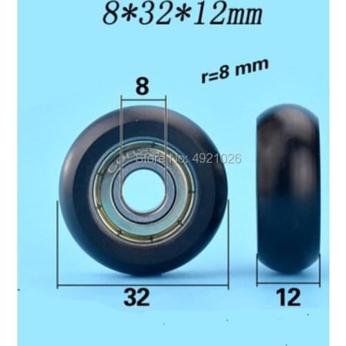 Free shipping 10 PCS 8*32*12mm nylon plastic packets pulley 608ZZ ball bearings embedded pulley small wheels Round type pulley