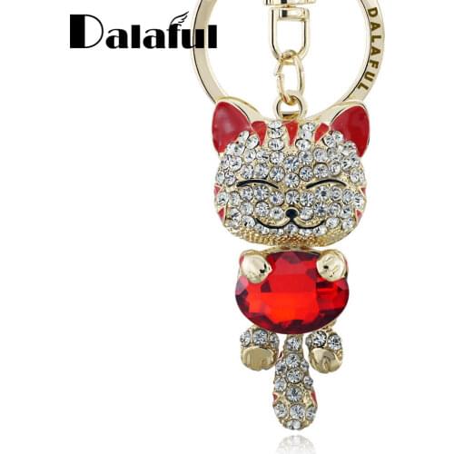 Lovely Lucky Smile Cat Crystal Rhinestone Keyrings Key Chains Holder Purse Bag christmas Gift Keychains For Car Jewelry K218