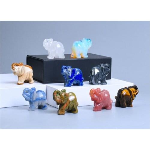 Whole Series 2 Inch Miniature Animal Carving Crystal Elephant Firgurines Cute Gemstone Craft Ornaments Healing Chakra Home Decor