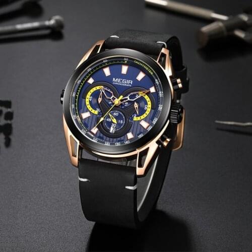 New MEGIR Mens Watches Top Brand Luxury Leather Quartz Watch Men Wristwatch Fashion Casual Sport Clock Watch Relogio 2135G